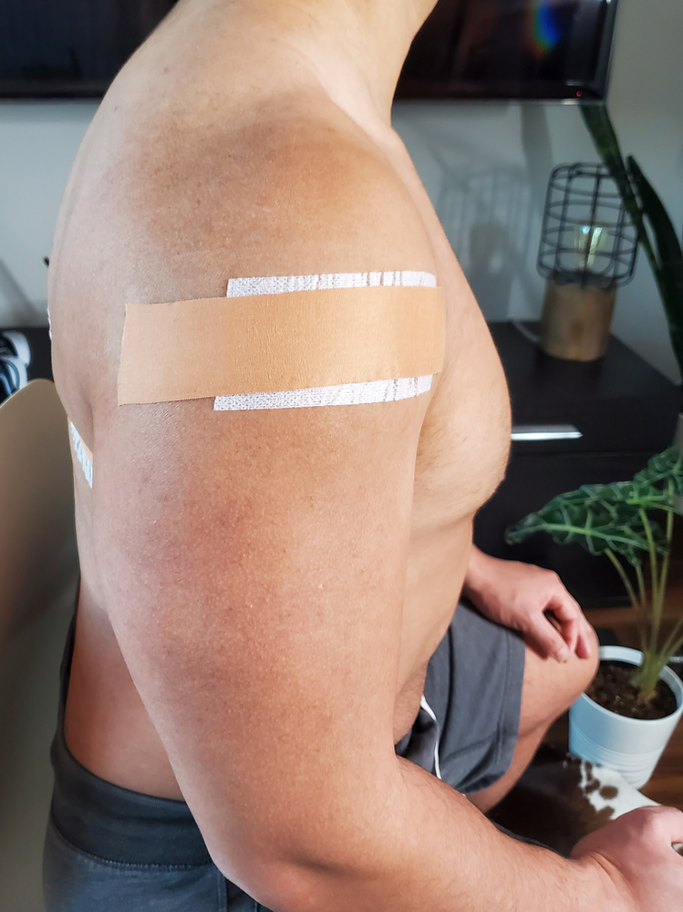 Leuko tape to support the shoulder like a sling