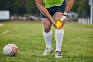 rugby player suffering from a lateral collateral ligament sprain